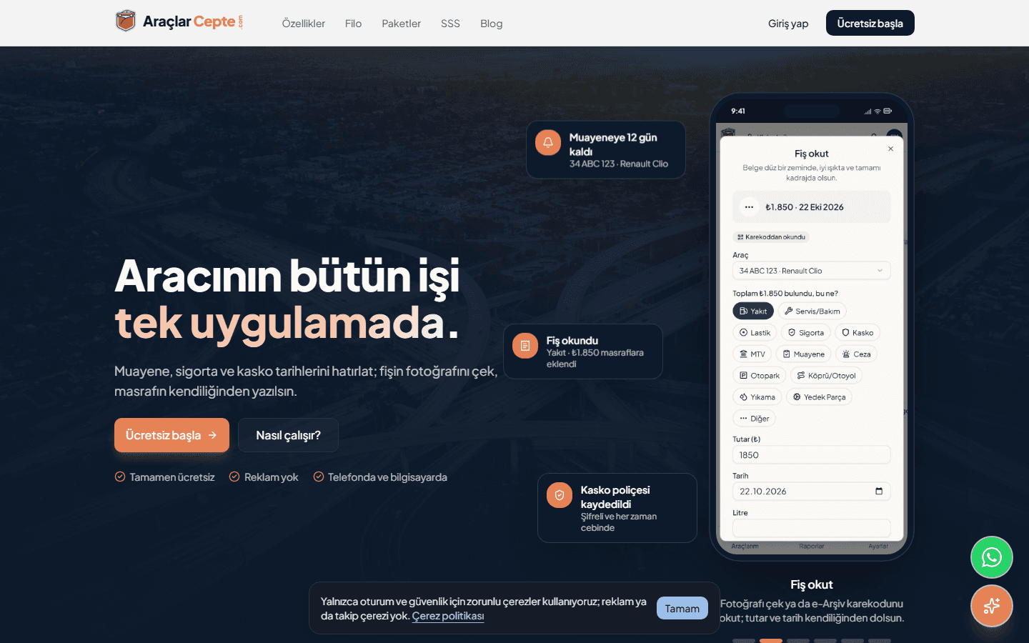 Araçlar Cepte ana sayfası