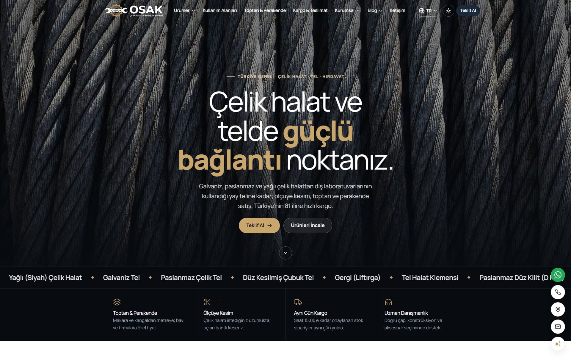 OSAK Çelik Halat web sitesi