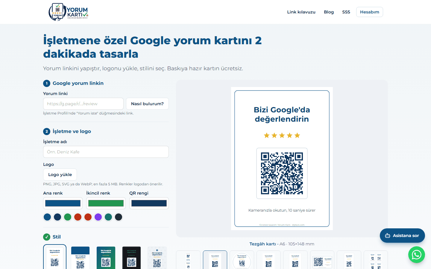 Yorum Kartı ana sayfası
